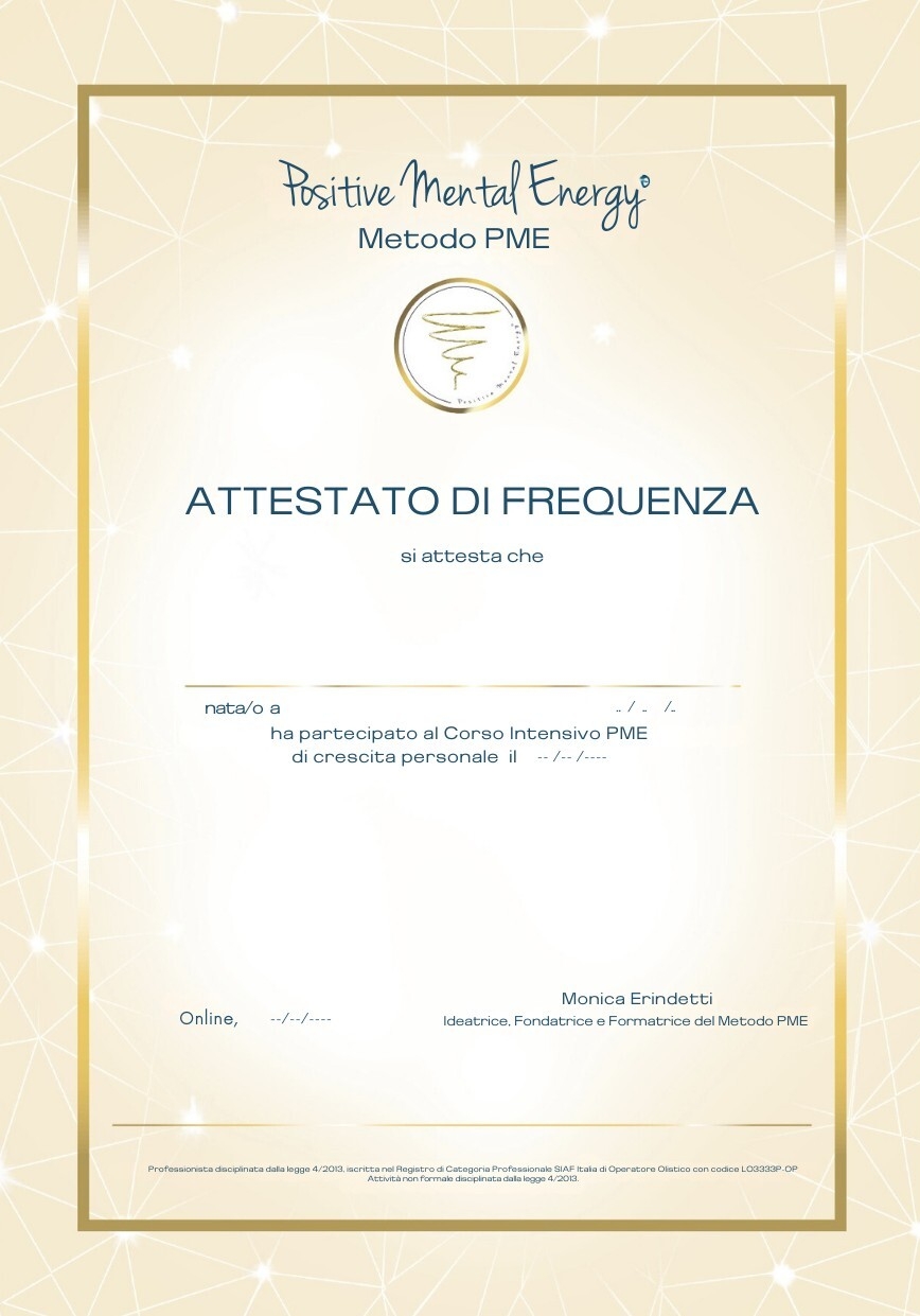 Attestato frequenza Corso Intensivo PME Attestato frequenza Corso Intensivo PME